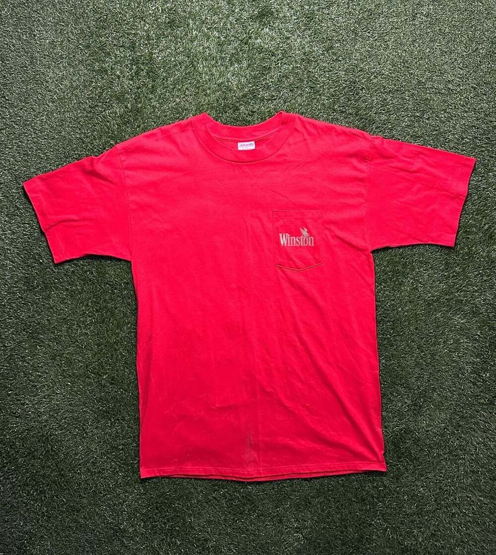 Vintage 1990s American Born Winston Cigarettes Pocket T-Shirt Size XL Red Promo
